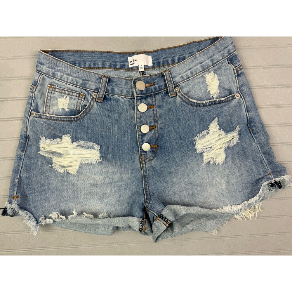 By The Way By Revolve Size 26 Womens Shorts Button Fly Distress Mid Rise Cut Off